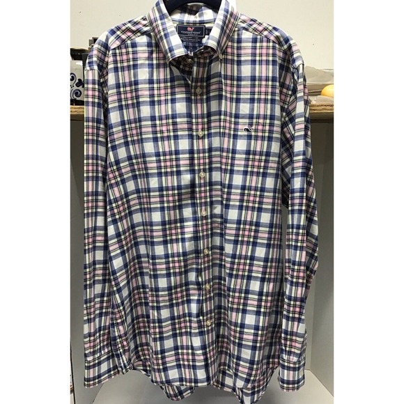 Vineyard Vines Other - Vineyard Vines Slim Fit Whale Shirt Mens L Long Sleeve Button Up Blue Pink Plaid